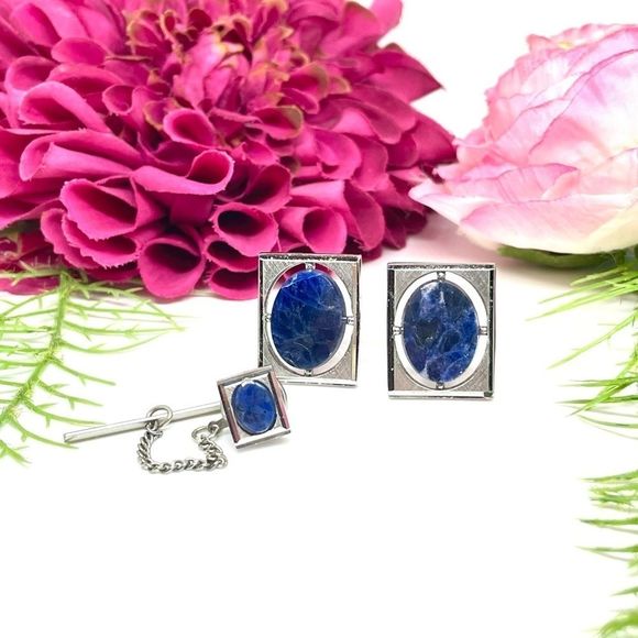 Vintage Other - VINTAGE⚜️SWANK Aventurine Cuff Links Tie Tack SET